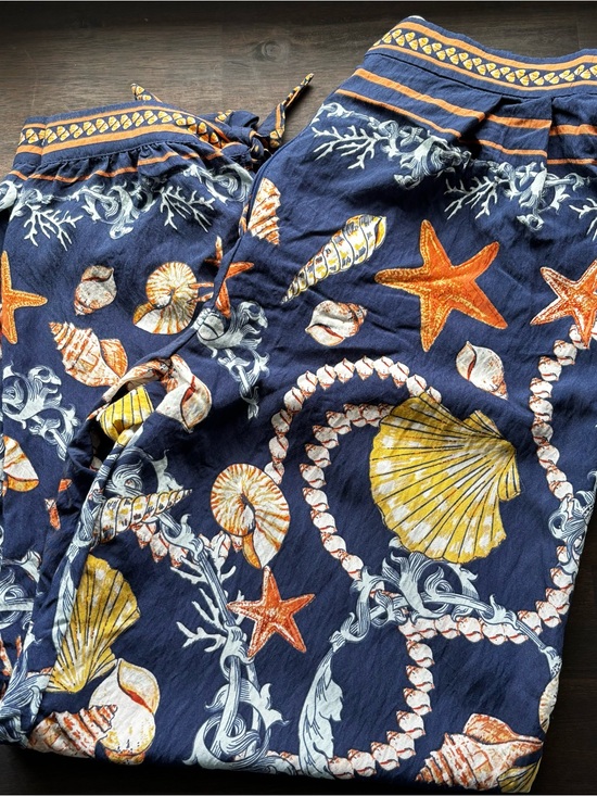 A the Pants - Anthropologie Maeve Navy Seashell Print Lounge Pants with Orange & Yellow Accent
